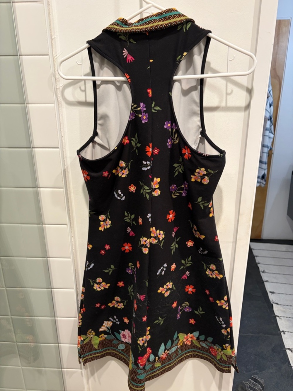 Johnny Was Black Floral Sleeveless Shift Dress with Embellished Collar - Picture 2 of 8